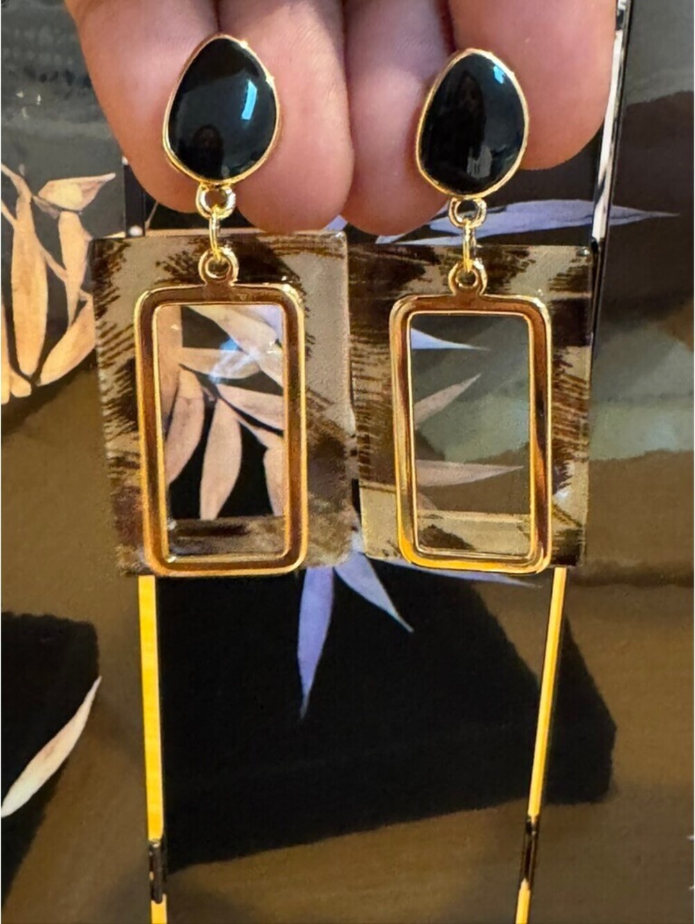 Black & Gold Geometric Drop Earrings